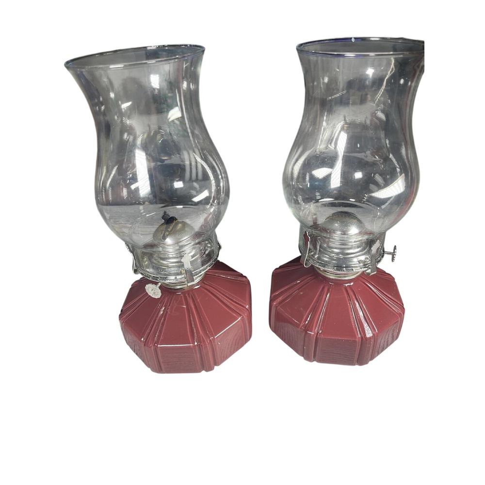 Vintage Oil Lamps Lamplight Farms Pink Mauve Hobnail Glass Kerosene Base app 12"